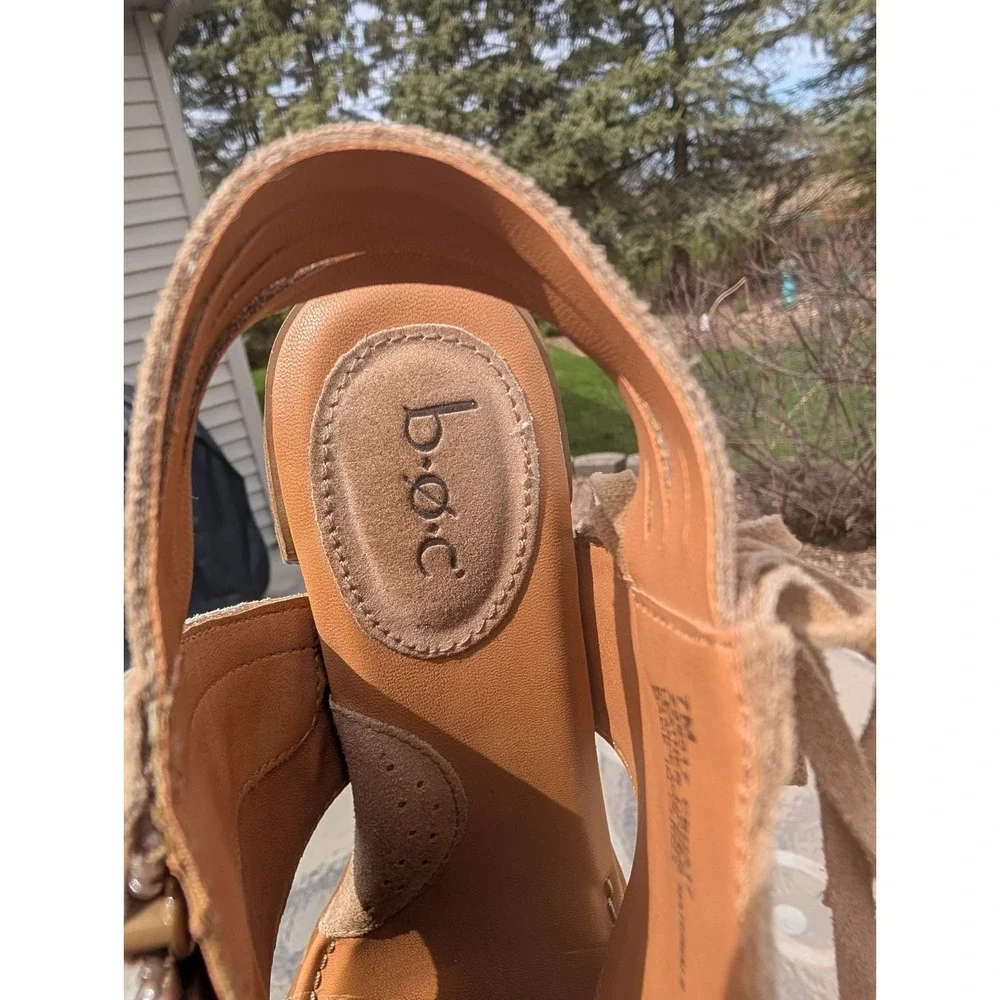 8M BOC Born Tan Leather Verona Chunky Block Heel Fringe Bootie Open Toe Sandal - Picture 4 of 10